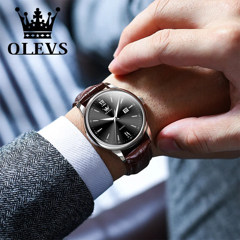 Relógio de pulso quartzo casual impermeável masculino, pulseira de couro, relógio clássico masculino
