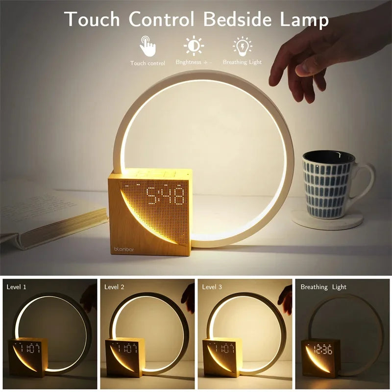 Toque Da Lâmpada De Mesa Com Despertador, Lâmpada De Cabeceira, Sons Naturais, Toque Controle, 3 Níveis De Brilho, Home Decor