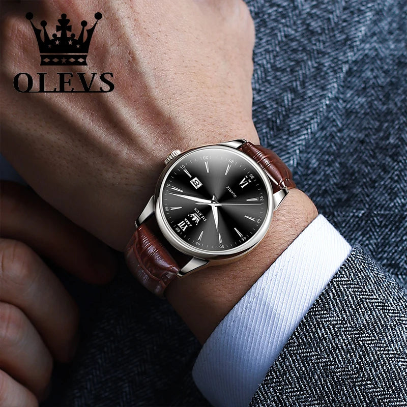 Relógio de pulso quartzo casual impermeável masculino, pulseira de couro, relógio clássico masculino