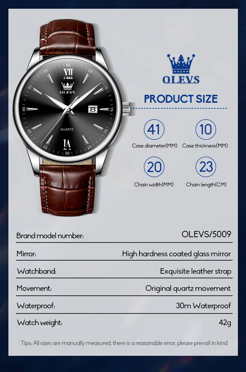 Relógio de pulso quartzo casual impermeável masculino, pulseira de couro, relógio clássico masculino