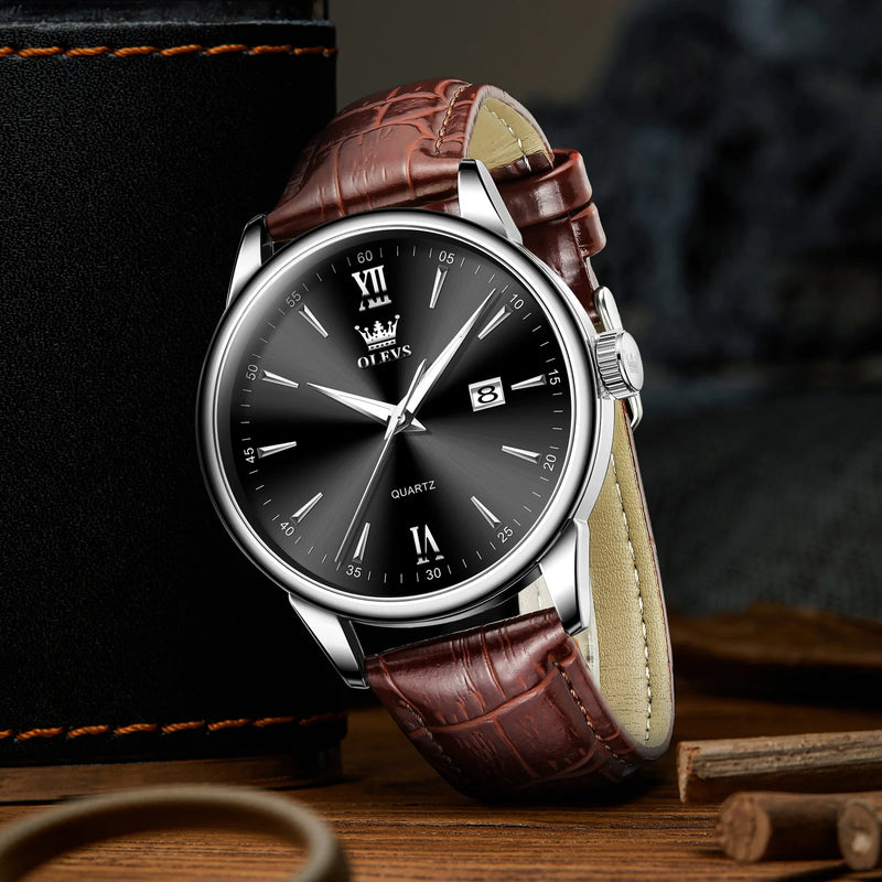Relógio de pulso quartzo casual impermeável masculino, pulseira de couro, relógio clássico masculino