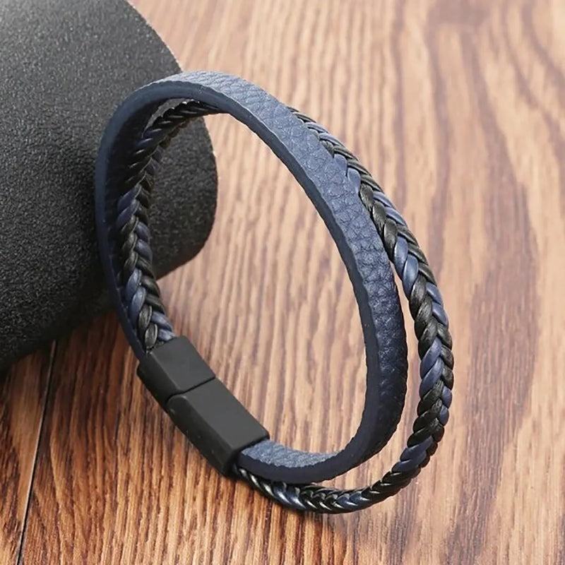 Pulseira magnética de couro PU multiestilo com duas camadas para homens, negócios maduros, dê aos homens o melhor presente para homens