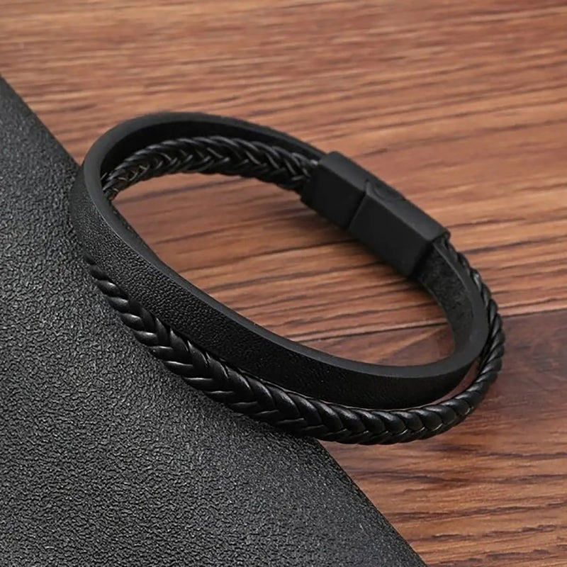 Pulseira magnética de couro PU multiestilo com duas camadas para homens, negócios maduros, dê aos homens o melhor presente para homens