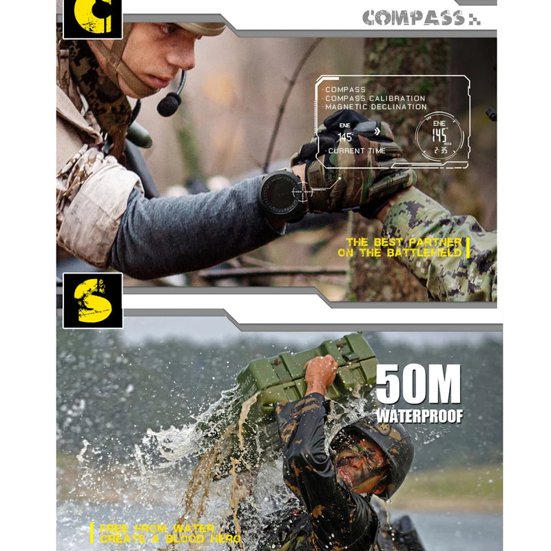 NORTH EDGE Relógio digital esportivo masculino Horas Corrida Natação Militar Relógios do exército Altímetro Barômetro Bússola à prova d'água 50m