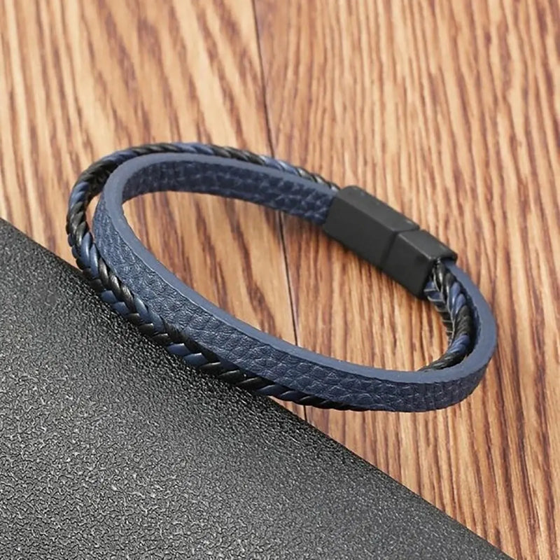 Pulseira magnética de couro PU multiestilo com duas camadas para homens, negócios maduros, dê aos homens o melhor presente para homens