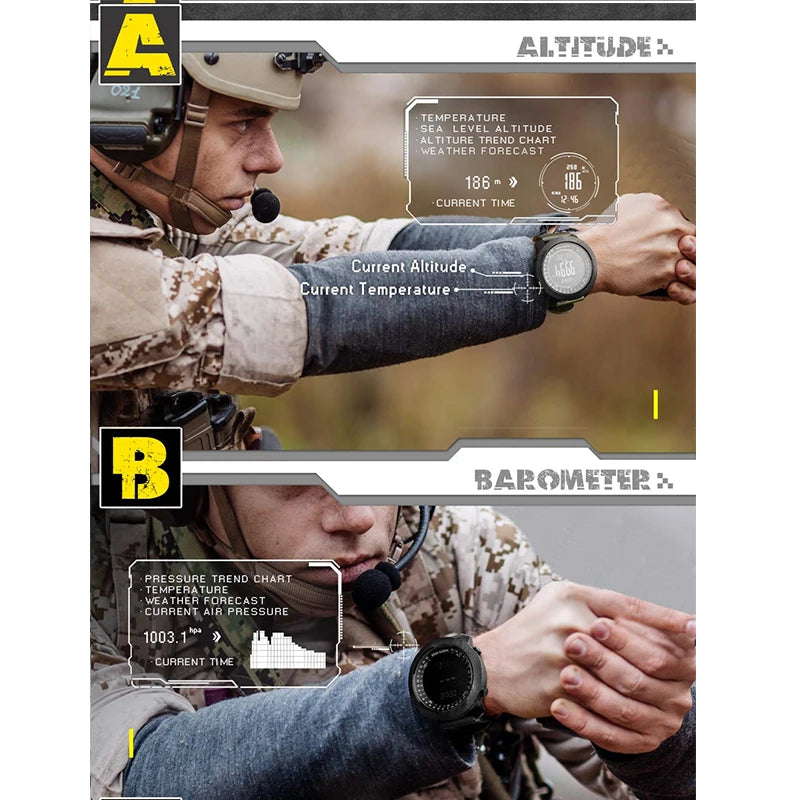 NORTH EDGE Relógio digital esportivo masculino Horas Corrida Natação Militar Relógios do exército Altímetro Barômetro Bússola à prova d'água 50m